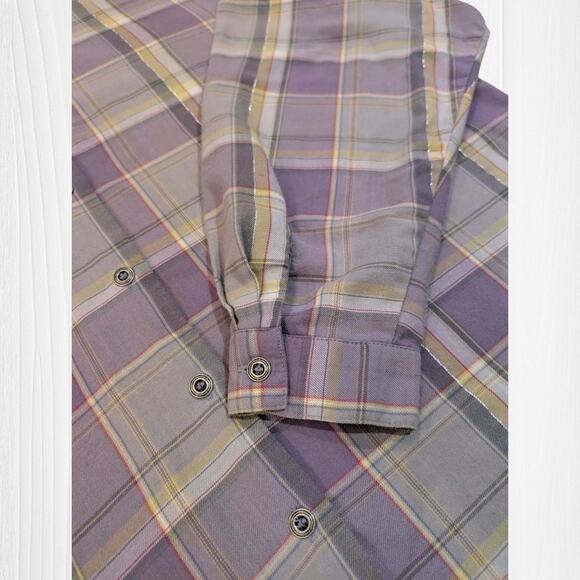 Women's Koret Purple Plaid Button Up Long Sleeve Top With Roll Up Option XL - Picture 3 of 8